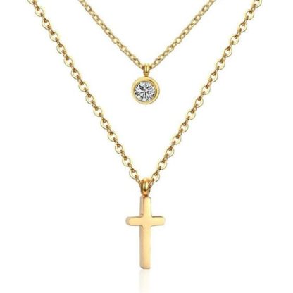 collier multirangs croix dore