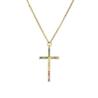 collier pendentif croix or strass