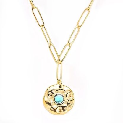 collier medaille turquoise tendance