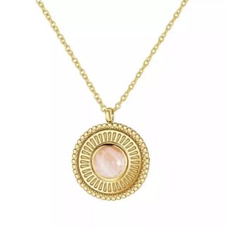 collier medaille pierre rose