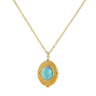 collier medaillon pierre turquoise